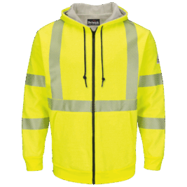 Bulwark Fleece Flame Resistant Hi-Vis Zip-Front Hooded Sweatshirt with Waffle Lining